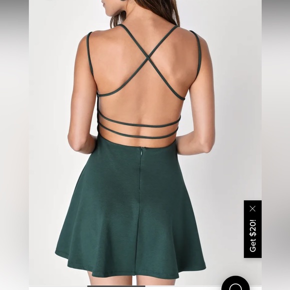 Lulus Forest Green Strappy Backless Skater Dress - Picture 2 of 5
